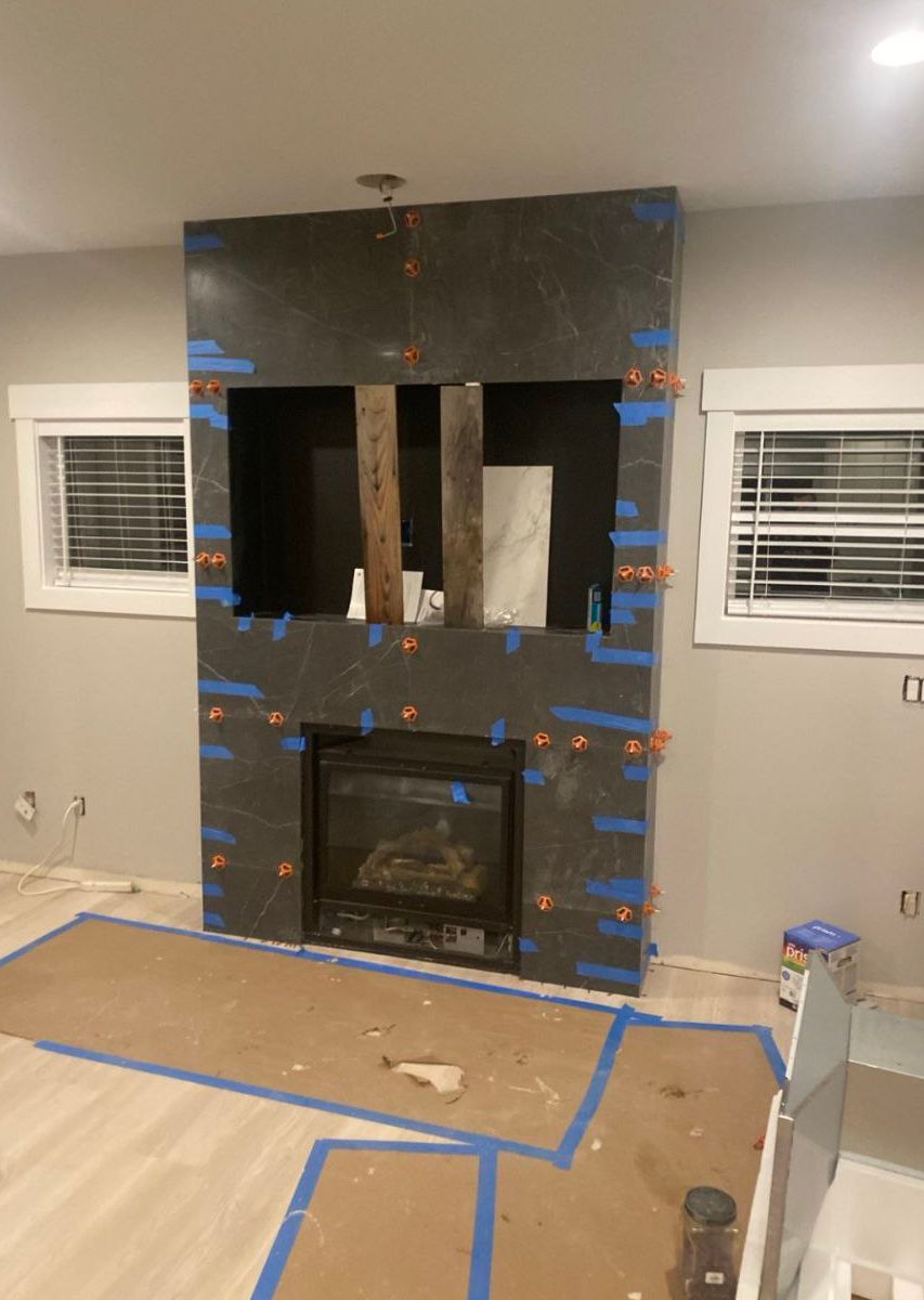 Fireplace Tiling Process and Leveling