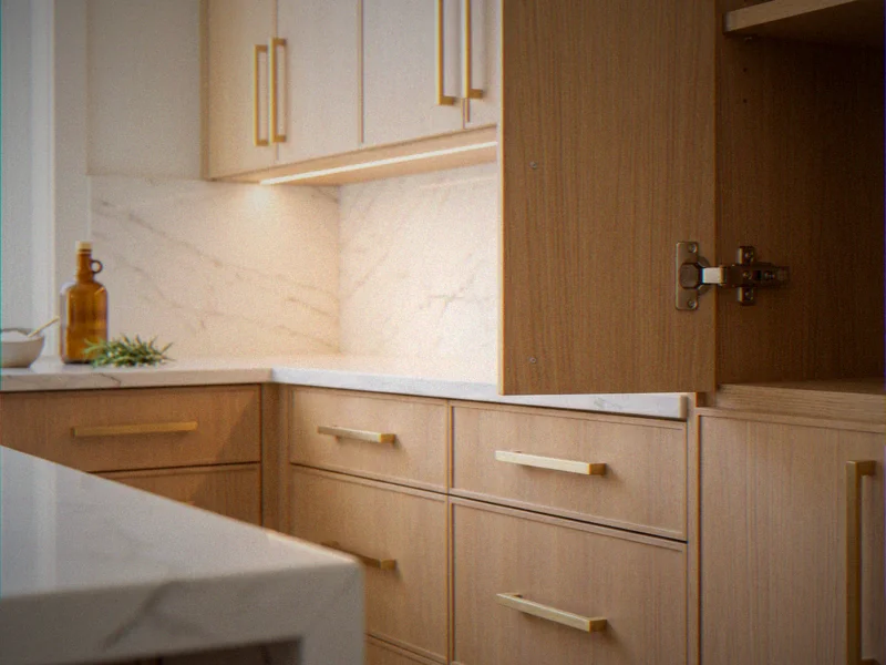 Subway tile kitchen backsplash with marble slab countertop — Bellevue, WA