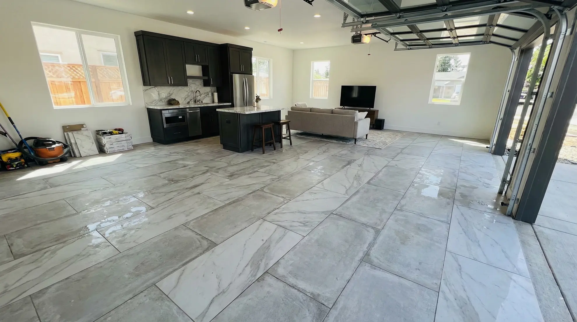 High-end porcelain garage floor in Tacoma